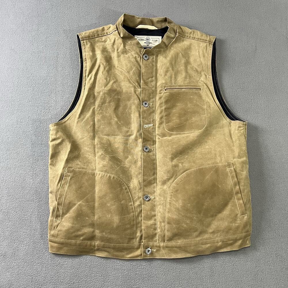 Rogue Territory Vest Mens 2XL Beige Supply Waxed Metal Button Up Workwear